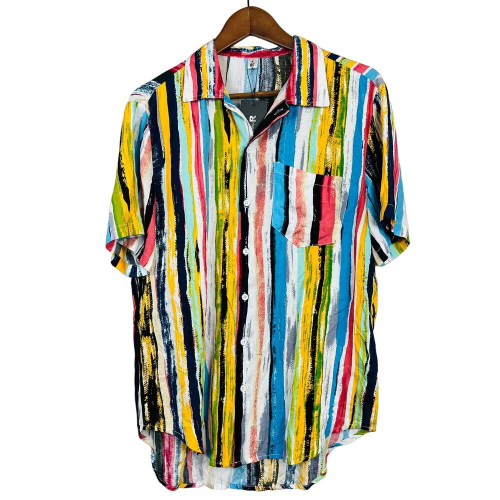 NEW! CharmKpR Button Up Shirt Short Sleeve Mod Stripe - M
